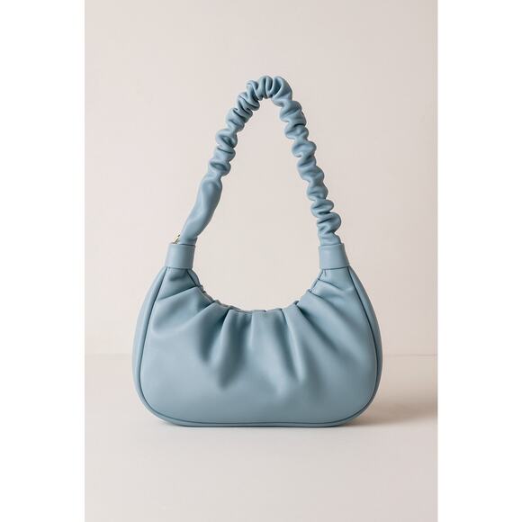Urban Expressions Handbags - Urban Expressions Dusty Blue Scrunch Shoulder Bag Faux Leather Ruched Hobo Purse